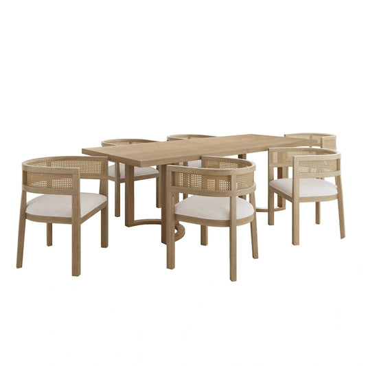 Lythor 7pc Dining Set with Cushioned Seats, Cane Rattan Webbing, Rubberwood by Christopher Knight Home