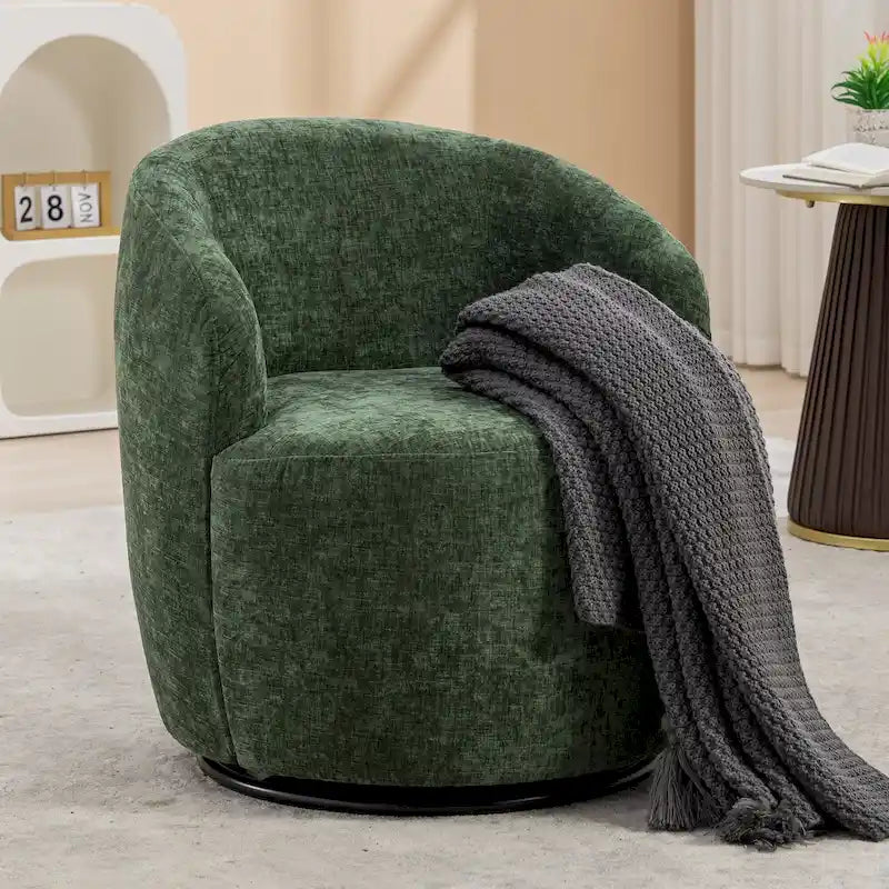 Chenille Fabric Swivel Accent Barrel Chair - 25.60 x 25.60 x 27.56