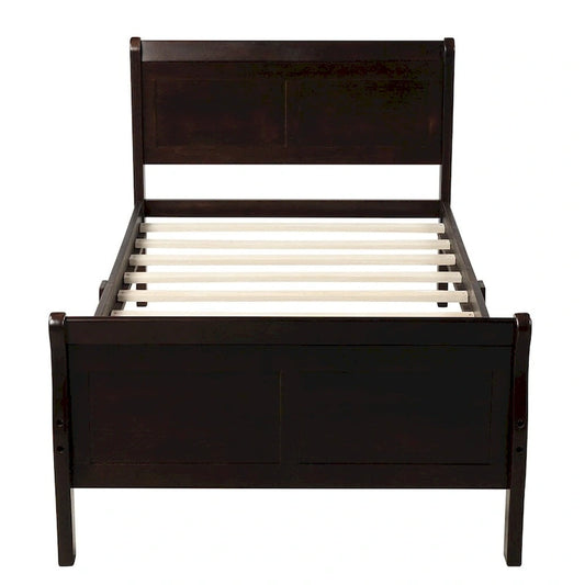 Twin Wood Platform Bed Frame Mattress Foundation Sleigh Bed with Headboard/Footboard/Wood Slat Support