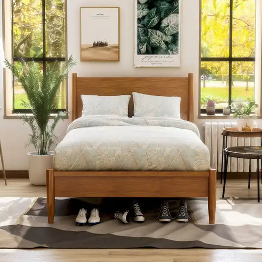 Queen-size Mid-century Modern Wood Paneled Platform Bed