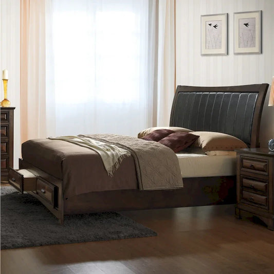 Roundhill Furniture Broval Light Espresso Wood King-size Storage Platform Bed