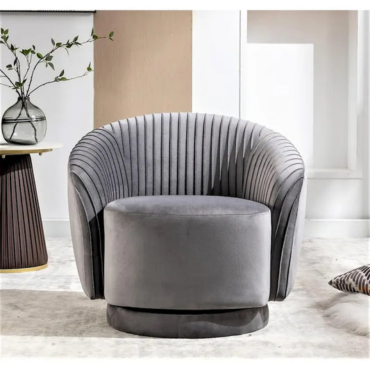 US Pride Furniture Contemporary Velvet Swivel Barrel Chair with 360 Spin Capability Round Accent One-Seater Sofa