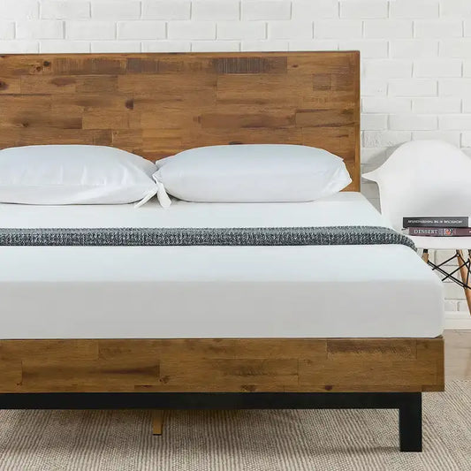 Priage by ZINUS Brown Wood Platform Bed Frame with Adjustable Headboard