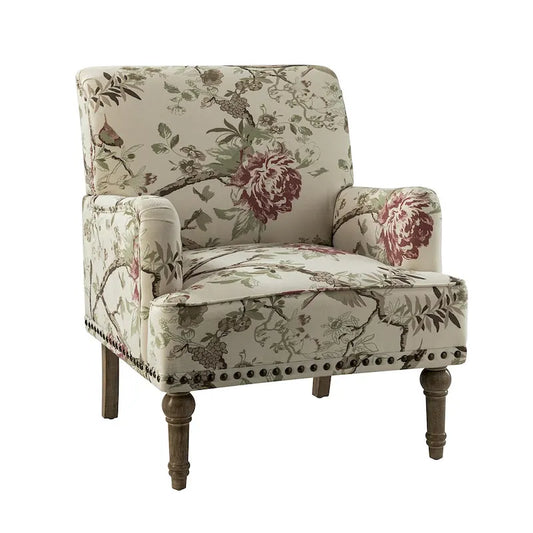 Geltrude Traditonal Floral Fabric Design Upholstered Accent Armchair with Turned Legs by HULALA HOME